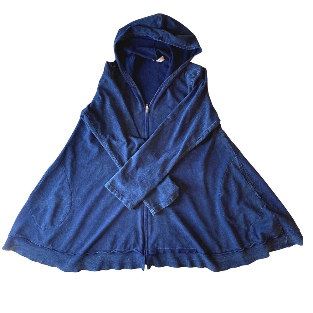 Jess & Jane Mineral Wash Zip Hoodie Blue Swing Tunic Lightweight Cotton Pockets - Picture 4 of 7